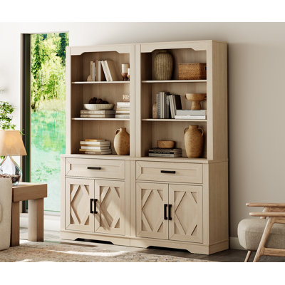 Garde-manger Glenford avec porte de grange, armoire de rangement en bois de 73,3 po de hauteur, armoire Farmry Patry avec 2 tiroirs et porte vitrée pour la salle à manger, le salon, le salon,