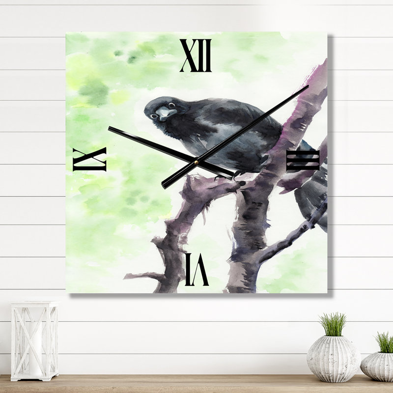 Horloge murale Curious Crow sur une branche, Moyen