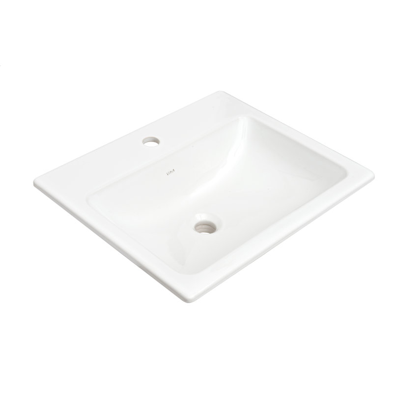Lavabo de salle de bain rectangulaire encastré en porcelaine vitrifiée avec trop-plein Manhattan, Monotrou