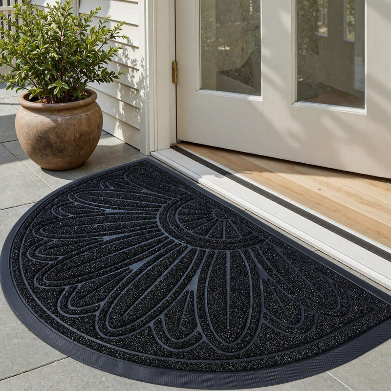 Half Round Welcome Doormat, Durable Large Heavy Duty Front Outdoor Rug, Non-Slip for Entry, Patio, BLACK, 17" W X 30" L