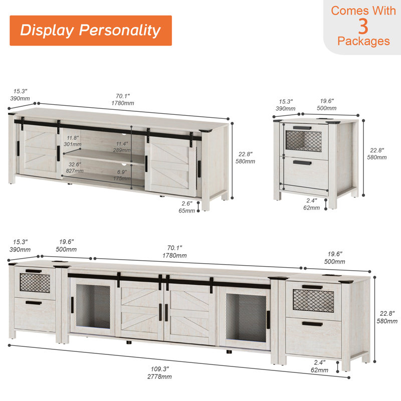 Kitchen Sideboard Stand Set With Drawer And Charging Station, White