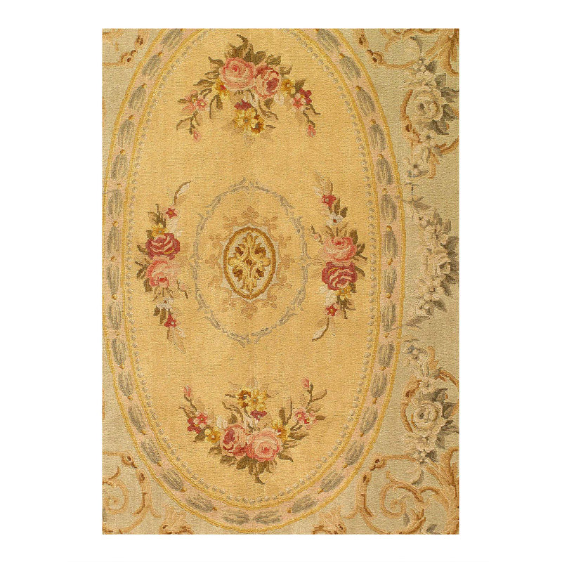 Savonnerie Wool Oriental Area Rug in Beige