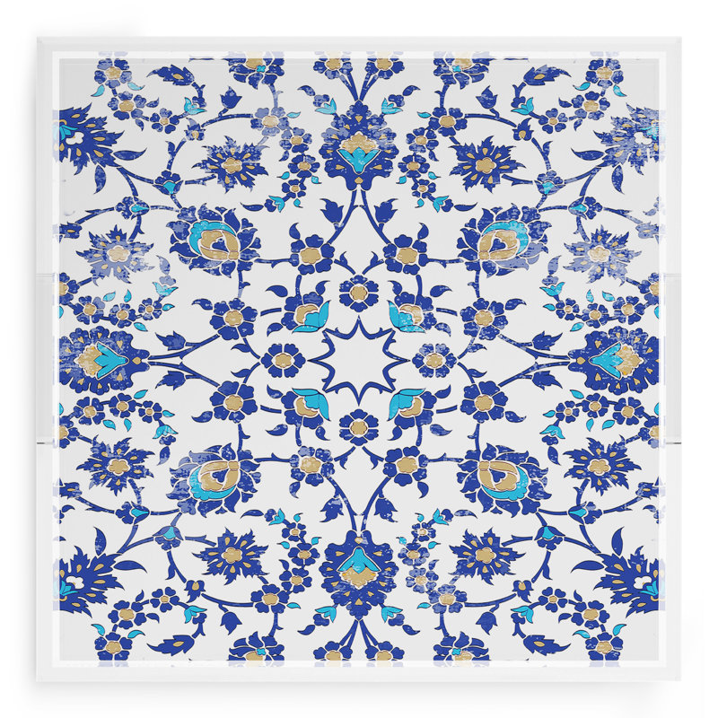 Plateau décoratif carré en acrylique Bosphore, Bleu/blanc, L 18 po x P 18 po x H 2 po