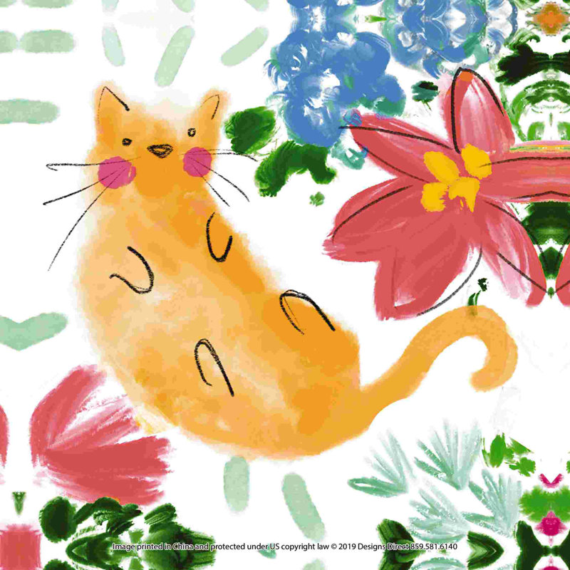 Kitty in Flowers 1 - Impression sur toile tendue, L 12 po x H 12 po