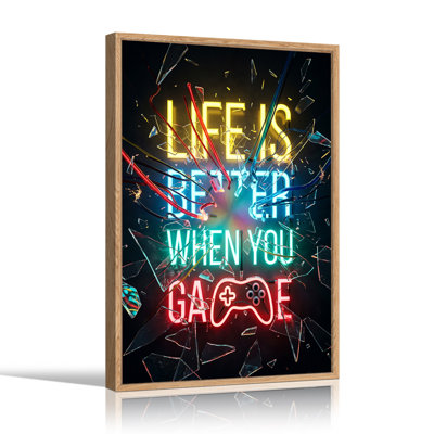 Neon Game Controller Text With Shattered Glass Effects Canvas Wall Art