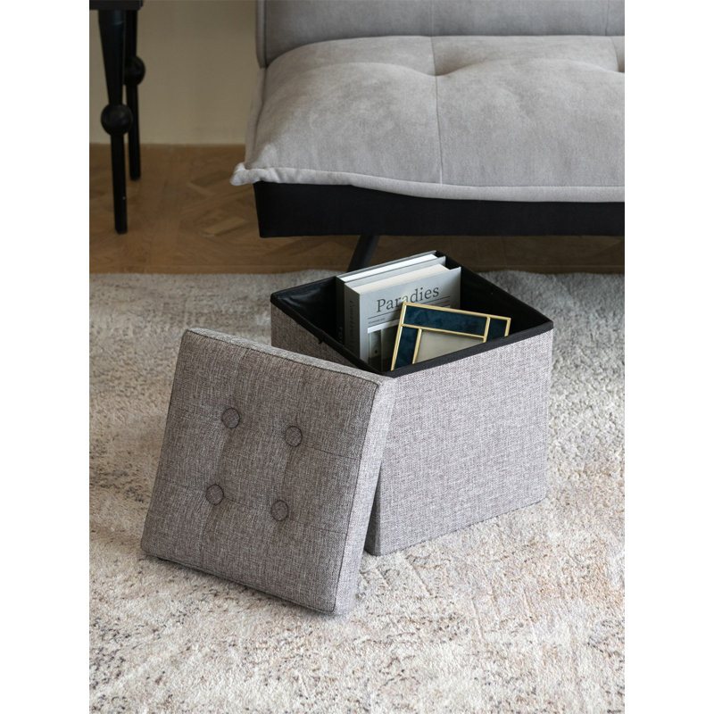 Tufted Square No Pattern Footstool Ottoman with Storage, Linen, Grey