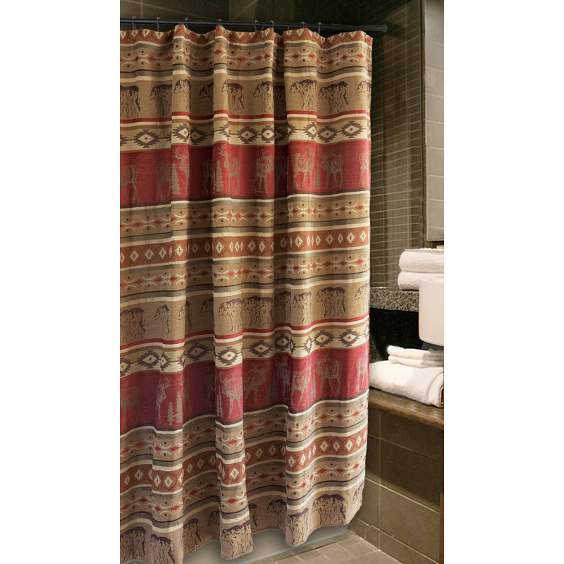 Rustic Brown and Red Fabric Shower Curtain with Liner