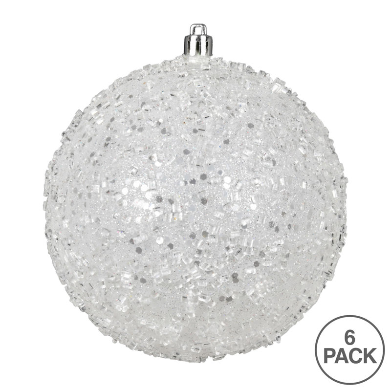 Ornement boule scintillante, H 4 po x l 4 po x P 4 po, Blanc, 6
