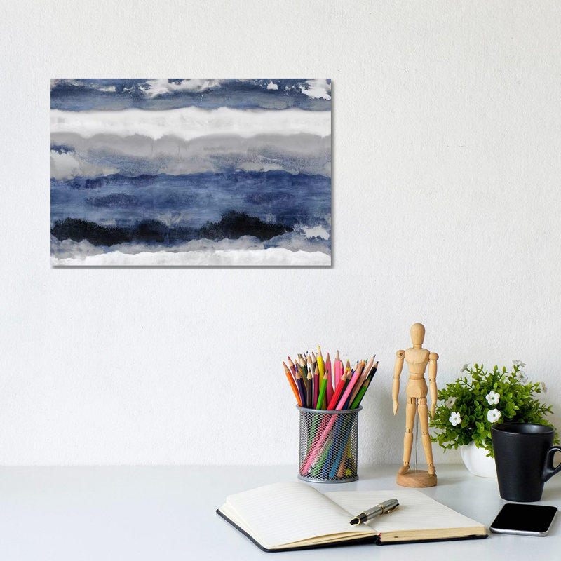 Indigo Strata 1 Piece Painting on Canvas, 20.32 cm H x 30.48 cm W, Wrapped Canvas