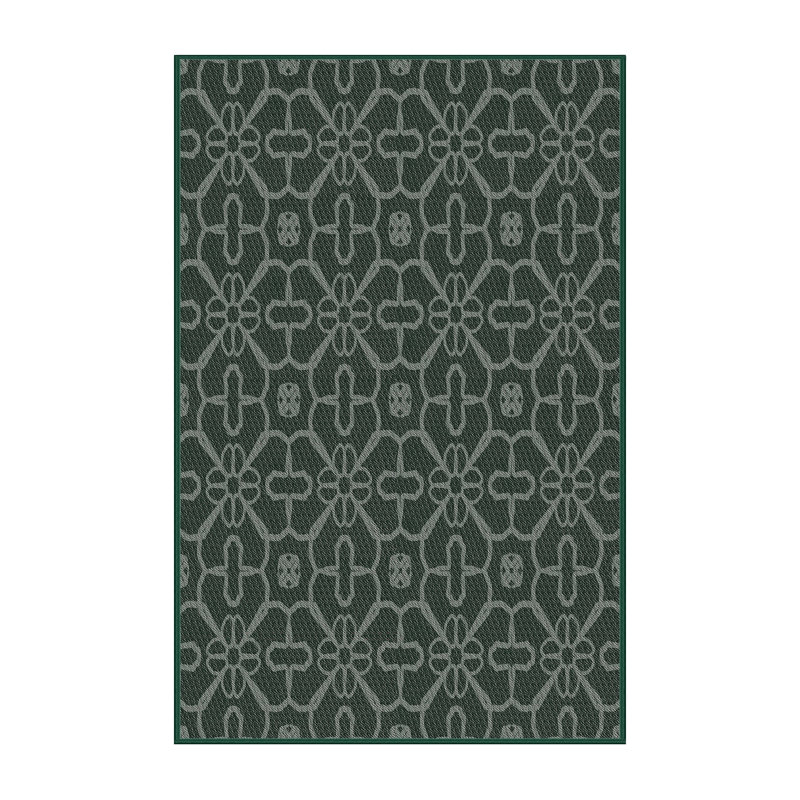 Vert géométrique/Tapis décoratif blanc, Rectangle 5 pi x 7 pi