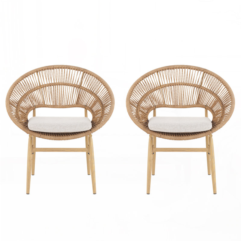 Chaise d'extérieur en osier de style papasan, Coussin beige / structure brun clair