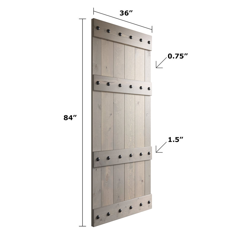 Castle Series 84'' Solid Wood Paneled without Installation Hardware Kit Barn Door, Light Gray, 36" x 84"