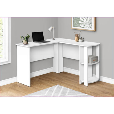 Bureaux, coin en L contemporain moderne avec tablettes de rangement, L 48 po | Gris | Panneau de particules