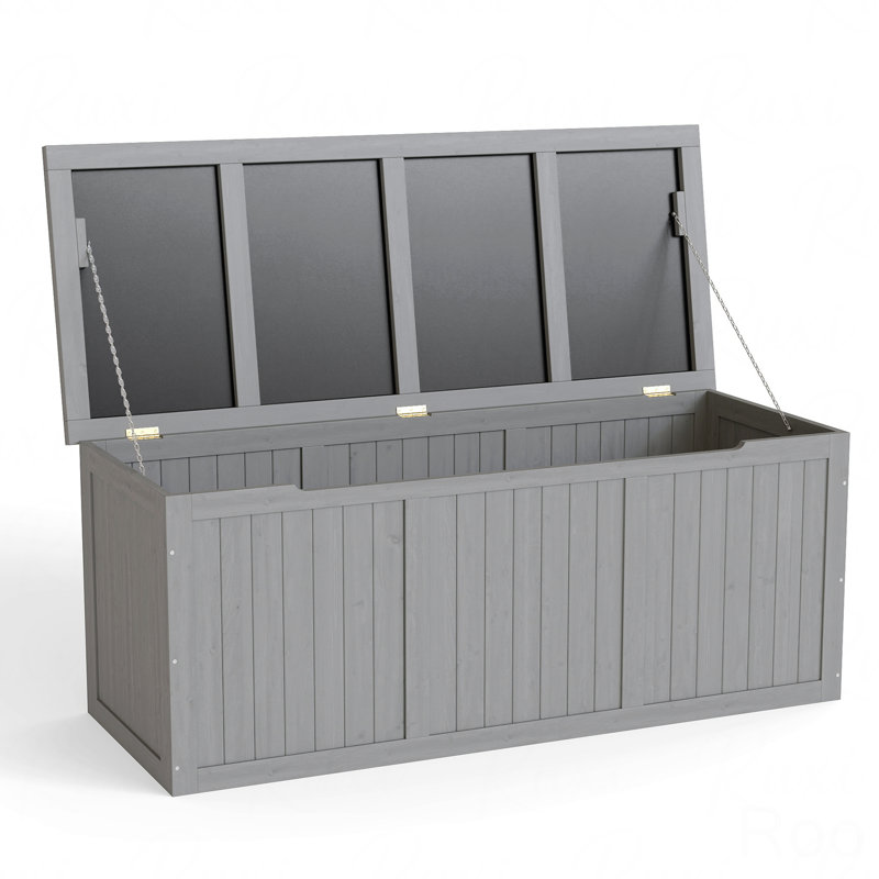 112 Gallon Outdoor Wooden Deck Box Solid Wood Storage Box Seat & Table Top For Patio Furniture Cushions, Pool Toys & Garden Tools