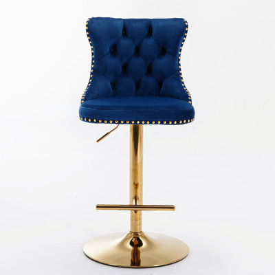 Tabouret de bar en velours bleu de 2 - dossier moderne, hauteur de siège réglable de 25 à 33 pouces pour îlot de cuisine et pub 25 tabourets, velours, dossier confortable