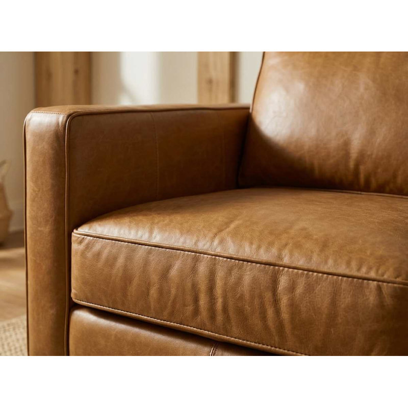Élégante chaise 38 po en cuir 100% Sierra avec finition châtaignier de qualité supérieure pour un confort durable, Châtaigne