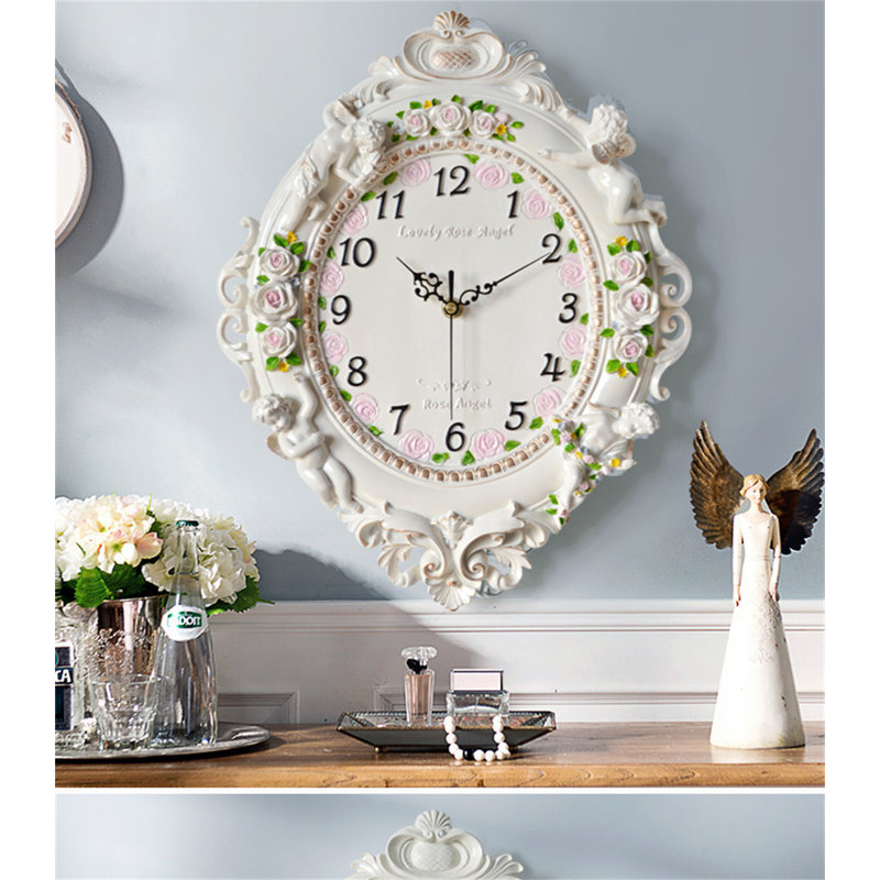 Horloge murale European Angel, horloge décorative en résine pour le salon et la chambre à coucher, mouvement à quartz silencieux