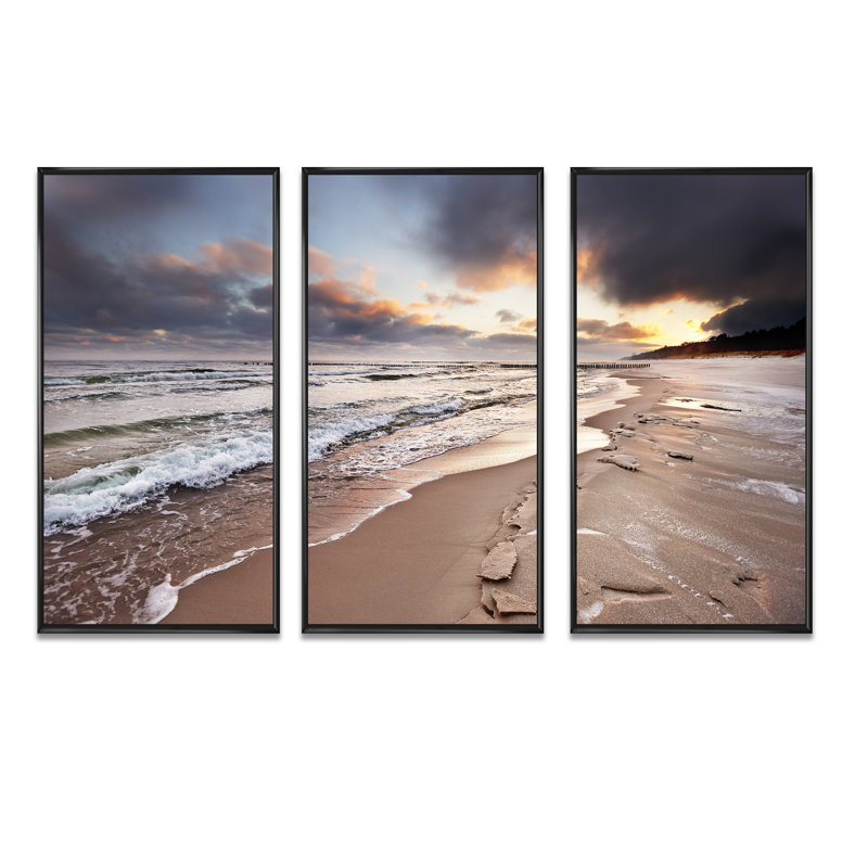 Shore Of Baltic Sea During Winter - 3 Piece Floater Frame Print on Canvas, Black, 28" H x 36" W x 1" D