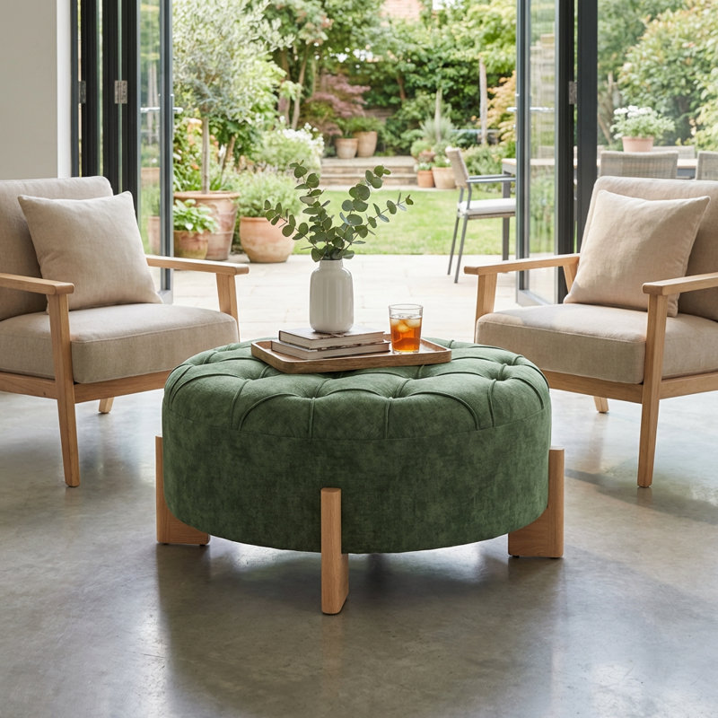 Repose-pieds moderne capitonné avec pieds en bois massif, repose-pieds multifonctionnel et table basse en chenille durable