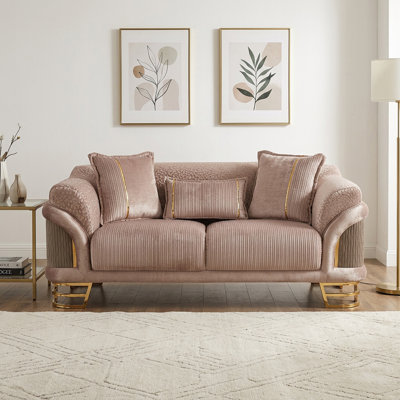 Causeuse Modern Glam avec accents métalliques et accoudoirs courbés de designer