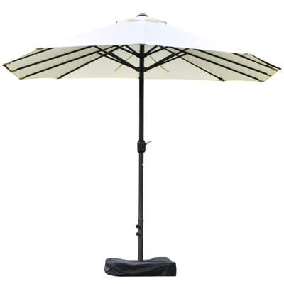 Beige 15' Patio Umbrella - Rectangular Steel Double Sided Market For Outdoor Sun Blocking, Stable Base, Easy Assembly Garden In , Crank Operation, Protection