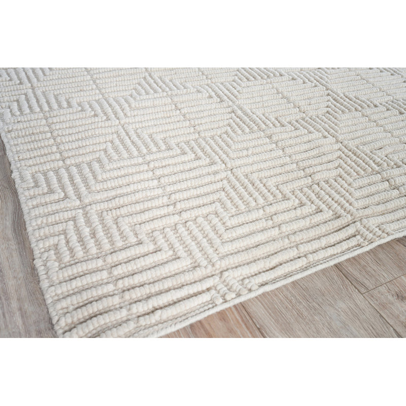 Manzoni Wool Geometric Area Rug in Navy, Rectangle 3' x 5', Silver