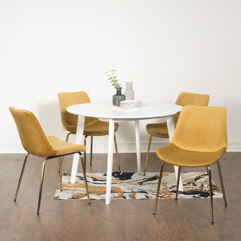 Aufurr Contemporary Dining Set, White Round Dining Table with Chairs,Round Table Top,dining table set,dining room set, Yellow