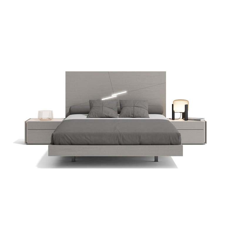 Lit plateforme en bois massif Mcginty, Grand, Gris