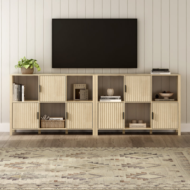 33.5“H*47.24"W Fluted Storage Organizer Bookshelf (Set of 2）, Light Oak