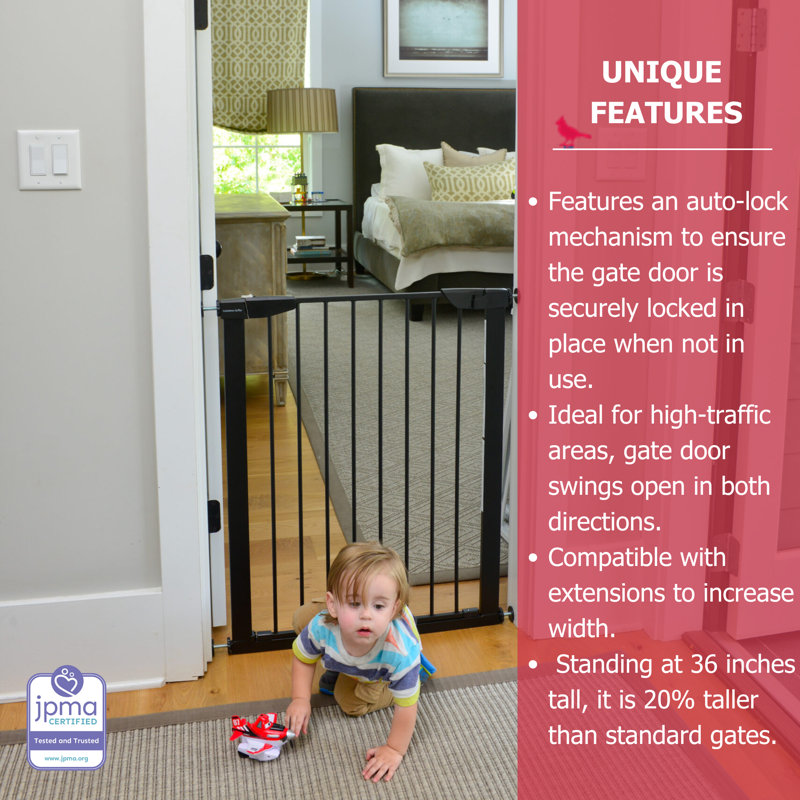 Extra Tall Black Steel Pressure Mounted Pet Gate