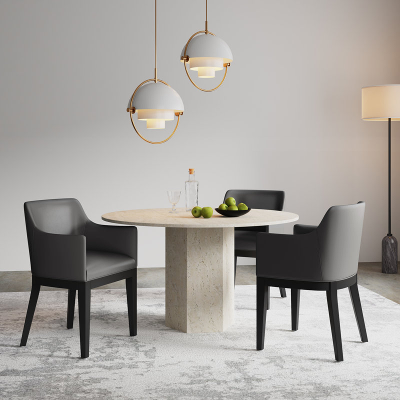 Gansevoort Modern Vegan Leather Upholstered Beech Wood Dining Arm Chair in Graphite, Pebble Gray