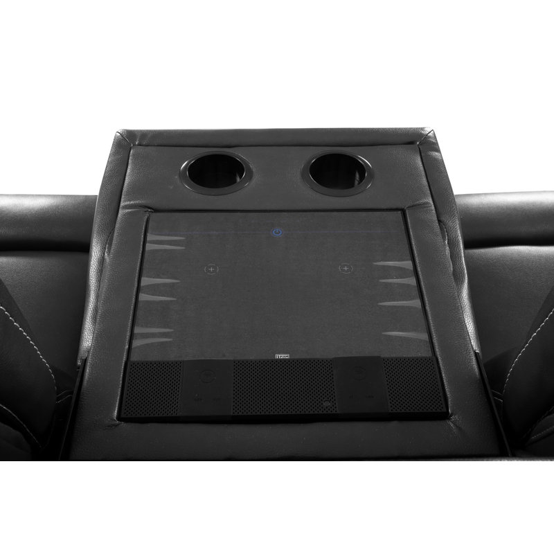 Apolo 89'' Faux Leather Reclining Sofa, Gray Faux Leather, Power
