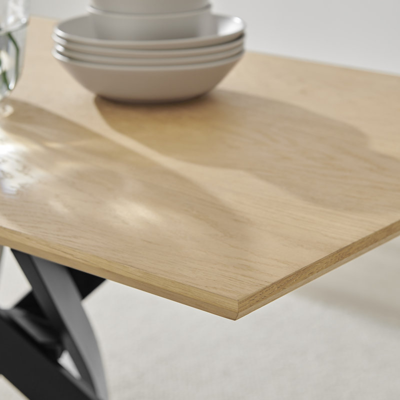 Lenworth Veneer Luxury Dining Table With Metal Legs - Modern Statement Design, Oak Wood, 75cm H x 120cm L x 70cm W