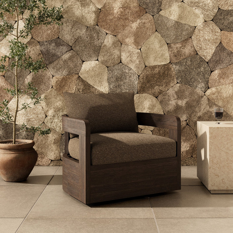 Jackson Outdoor Metal Swivel Chair-Bronze, Stained Saddle Brown, Ellor Brown