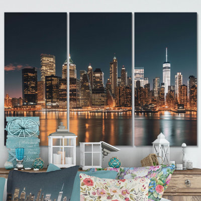 «Reflection of New York City At Night on Canvas», reproduction de 3 pièces