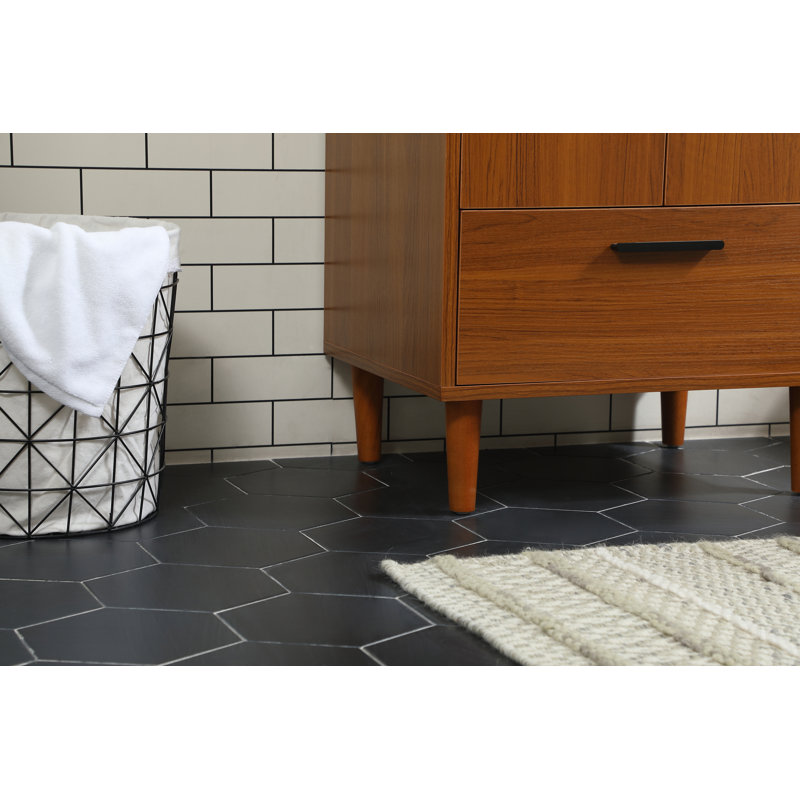 Baldwin 24'' Single Bathroom Vanity with Engineered Marble Top, Teak