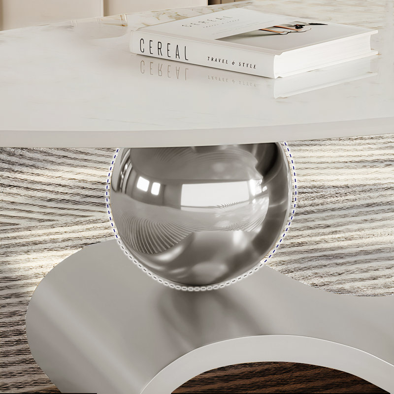 Luxury Oversize 51in. L Oval Coffee Table with Musical Note Base Modern Accent Piece for Living, Silver