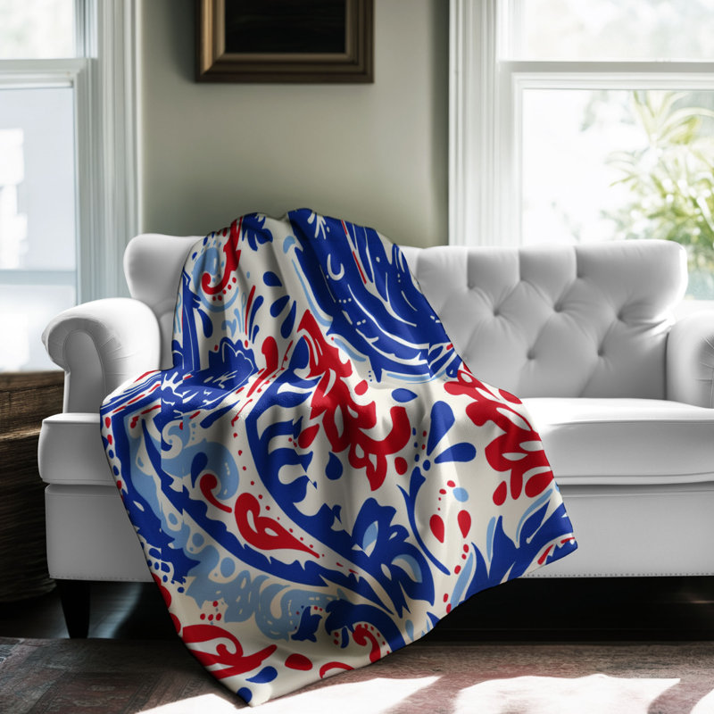 Motifs cramoisis et cobalt - couverture Sherpa de qualité supérieure 1 pièce, Lit simple