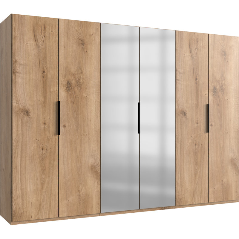 Guardino 6 Door Wardrobe, 216cm H x 300cm W x 58cm D, Plank Oak