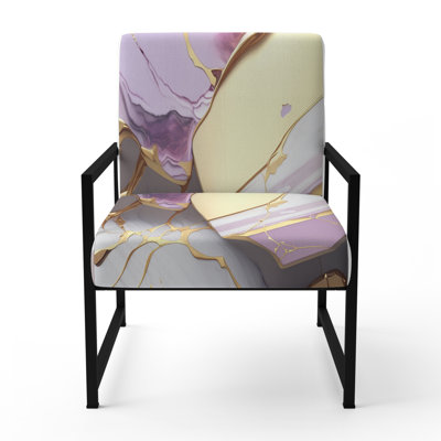 Abstract Geode Pink I - Upholstered Modern Arm Chair, Marble Abstract Accent Chair