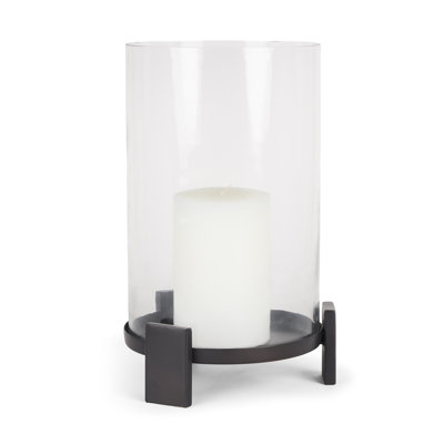 14" Black Metal Abstract Tabletop Hurricane Candle Holder