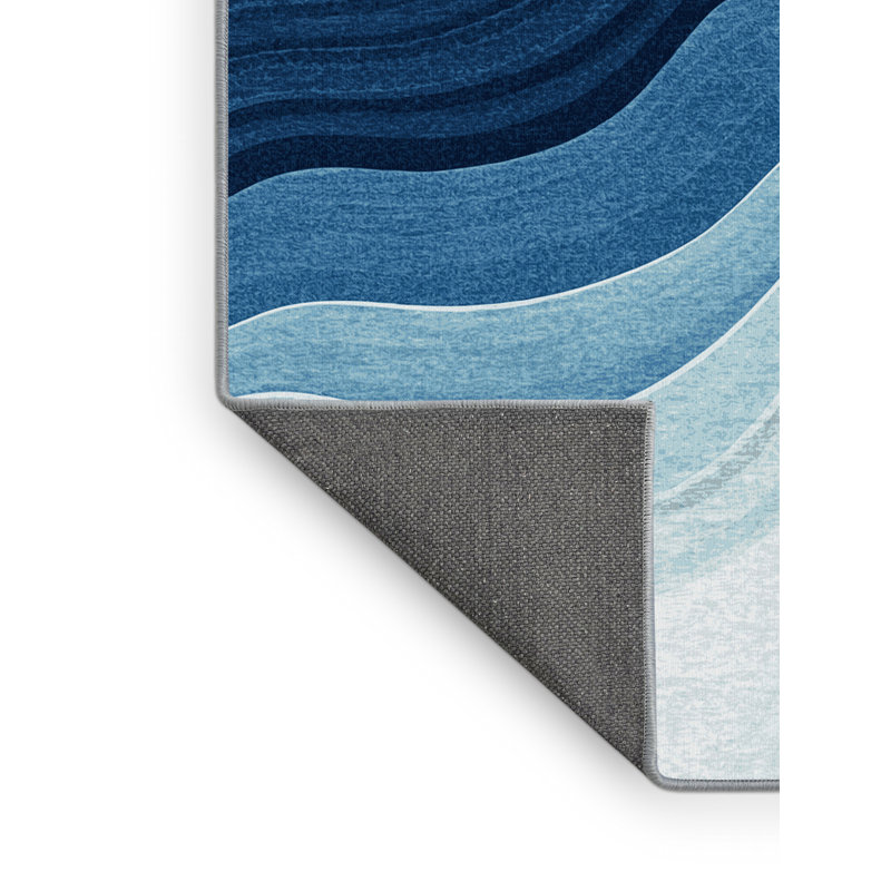 Tapis gris moelleux et moelleux à motif d'arc contemporain - Reliure bleu ciel, Rond 4 pi