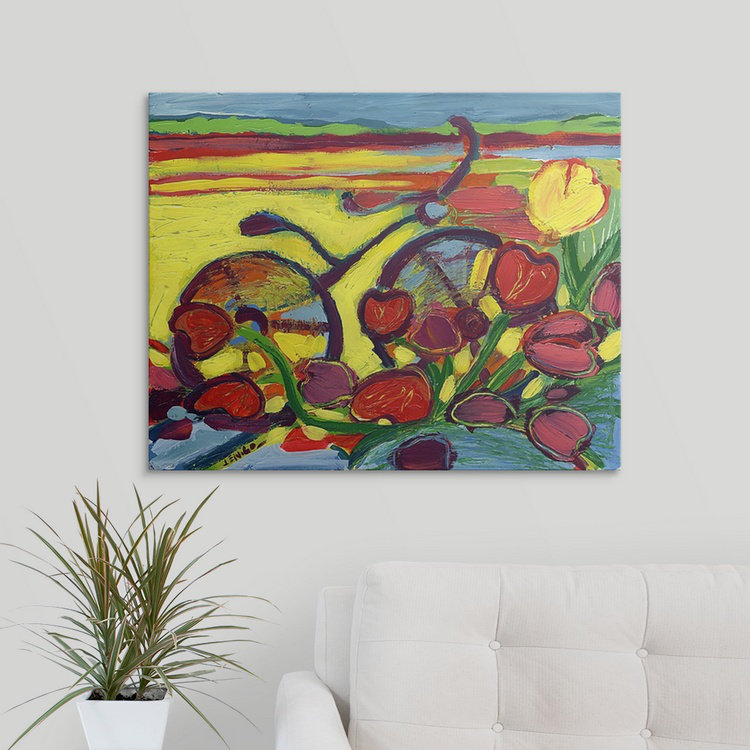 Nolani «Cycle de vélo à travers le champ de tulipes # 2» - reproduction d'art, H 16 po x l 20 po x P 1,5 po, Toile