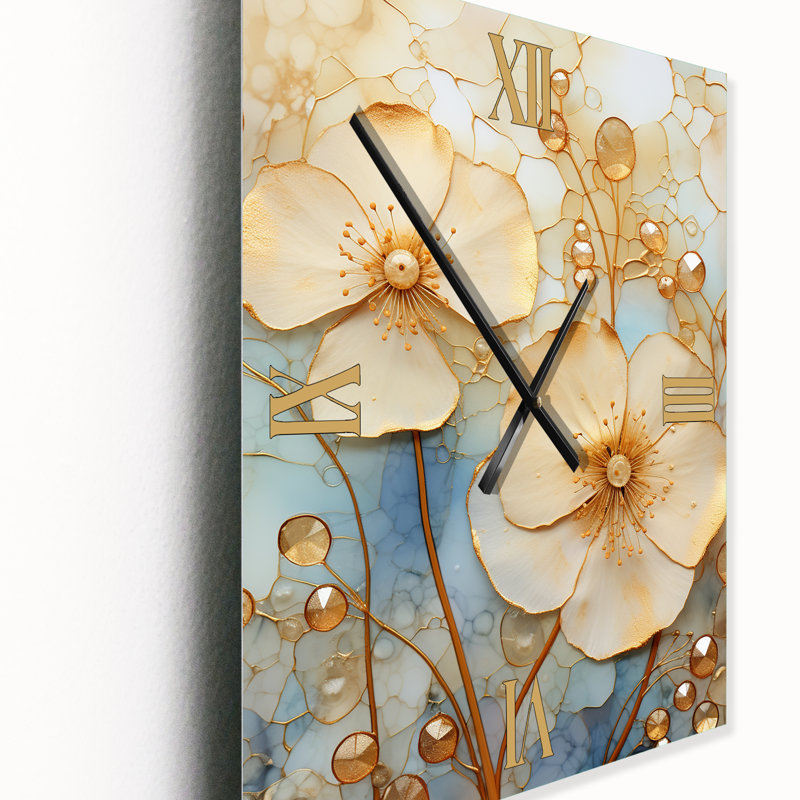 Horloge murale «Blossoming White Retro Violets - Fractals» surdimensionnée, H 32 po x l 24 po x P 1 po