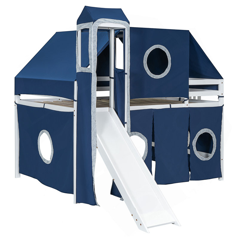 Lit mezzanine avec tente et tour, Lit double, Bleu