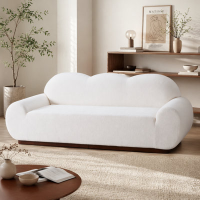 88 in. Round Arm Cloud Curved 3 Seater Modern Upholstered Chenille Sofa,Snow White