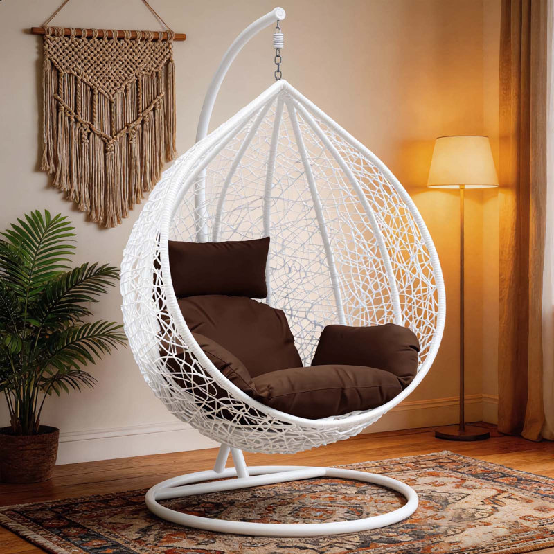 Naperon Garden Swing Chair with Stand, White/Brown