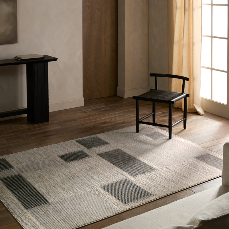 Label J  Bismuth Powerloomed Abstract White Area Rug, Rectangle 4'3" x 5'11"