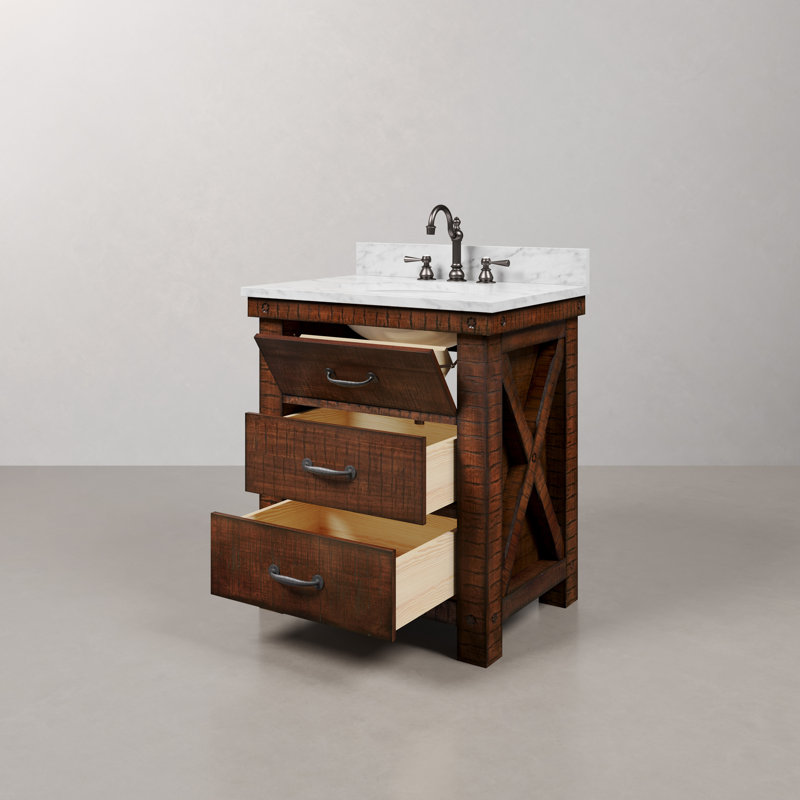 Aberdeen 30" Bath Vanity with Mirror, Rustic Sierra, Carrara White