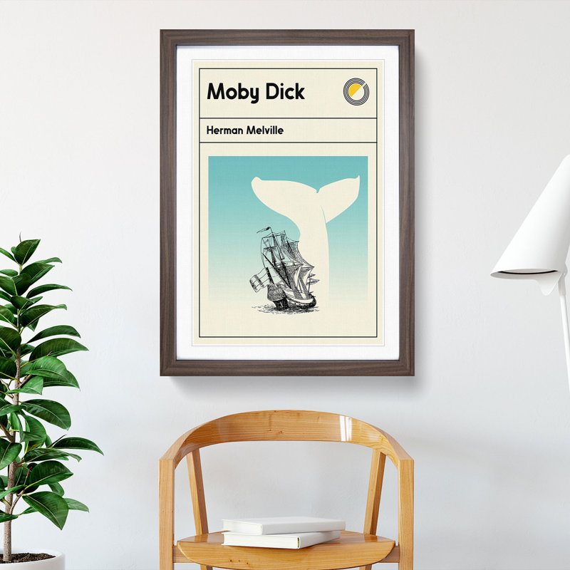 Book Cover Moby Dick Herman Melville - Picture Frame Graphic Art, 48cm H x 36cm W x 2cm D, Walnut